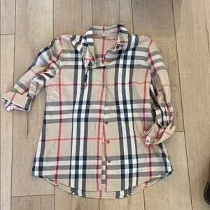 Burberry Brit Beige, Black & Red Plaid Button-Up